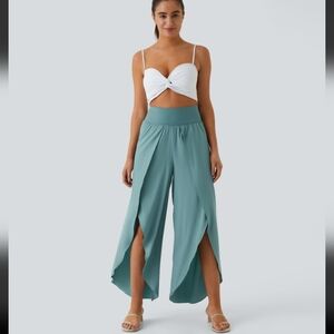 239. New HALARA Stone Blue High Waist Wide-Leg Split Hem Palazzo Pants Size L